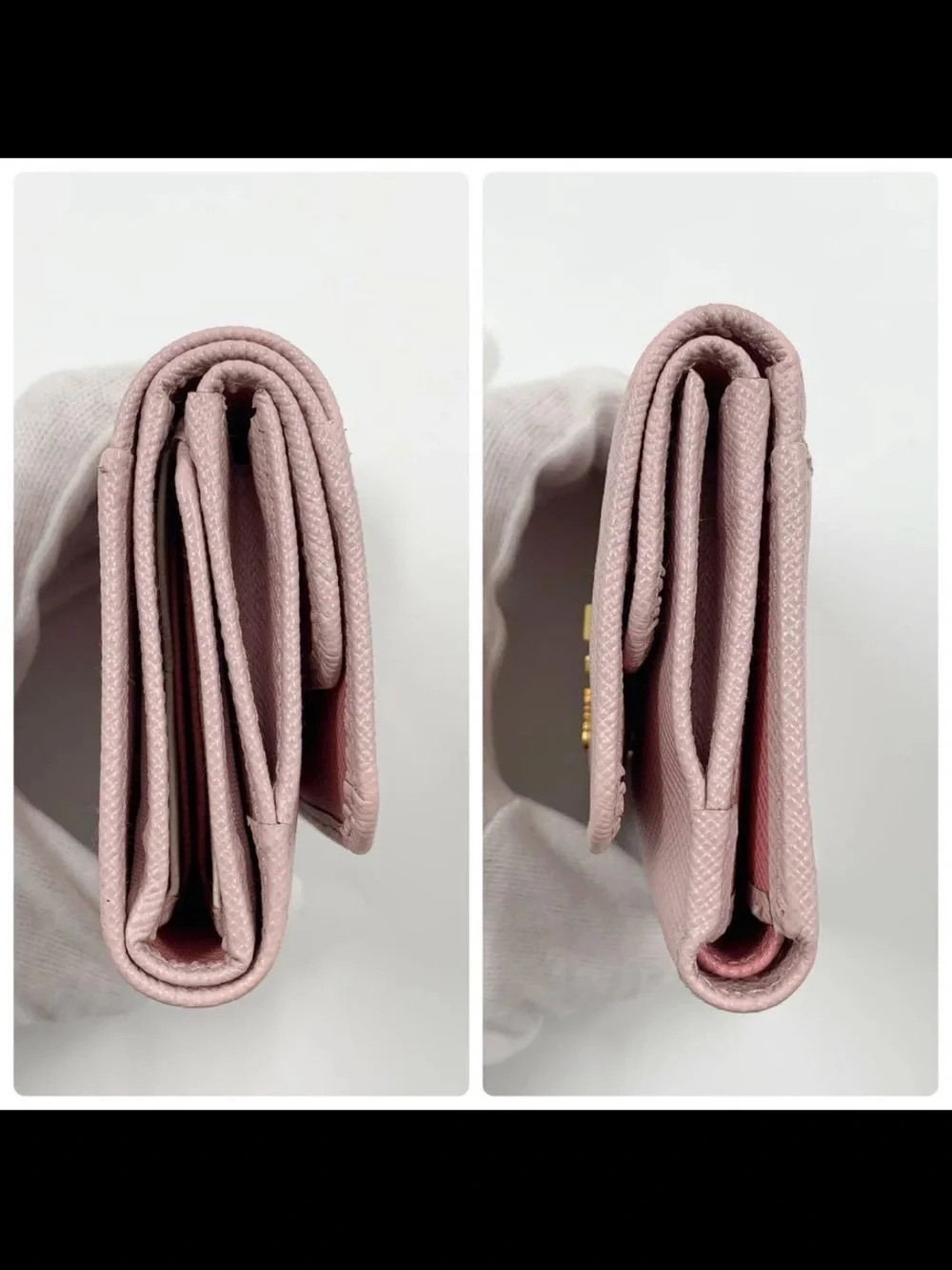 Prada Pink Saffiano Compact Wallet with Gold Logo